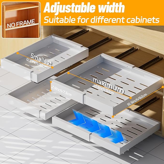2 Tiroirs Coulissants Cuisine Adhésifs, Bacs de Rangement pour Placards et Armoires, Organisateur d'Étagères sans Perçage ni Clouage - 2
