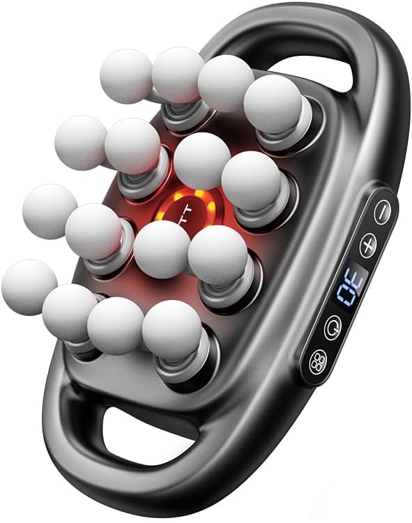 Pistola de masaje de 16 y cabezales, masajeador ergonómico de