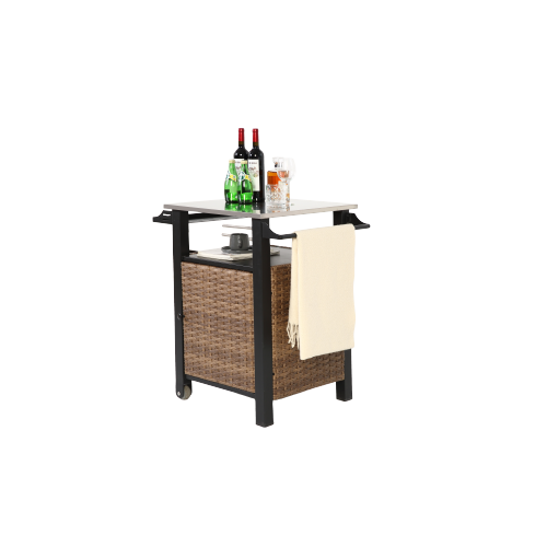 chariot roulant et armoire de rangement pour îlot de cuisine d'extérieur en osier, poignée latérale pour cuisine de patio ou chariot de bar, marron - 2