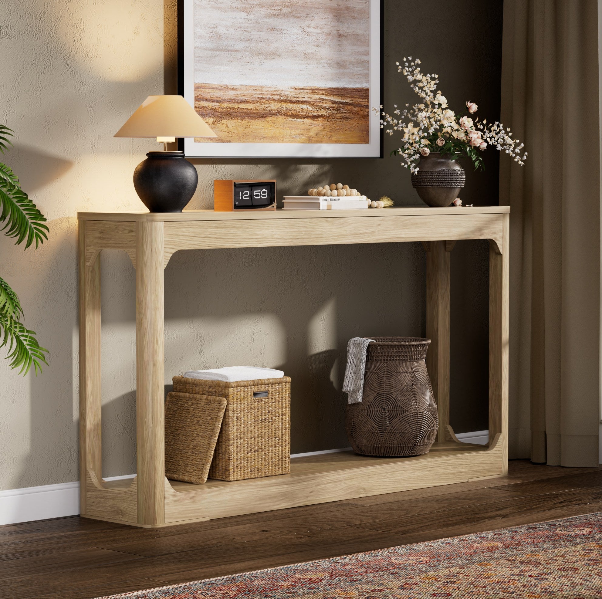 Mueble consola rectangular 140x30x79 cm con estantes, en MDF, acabado ...