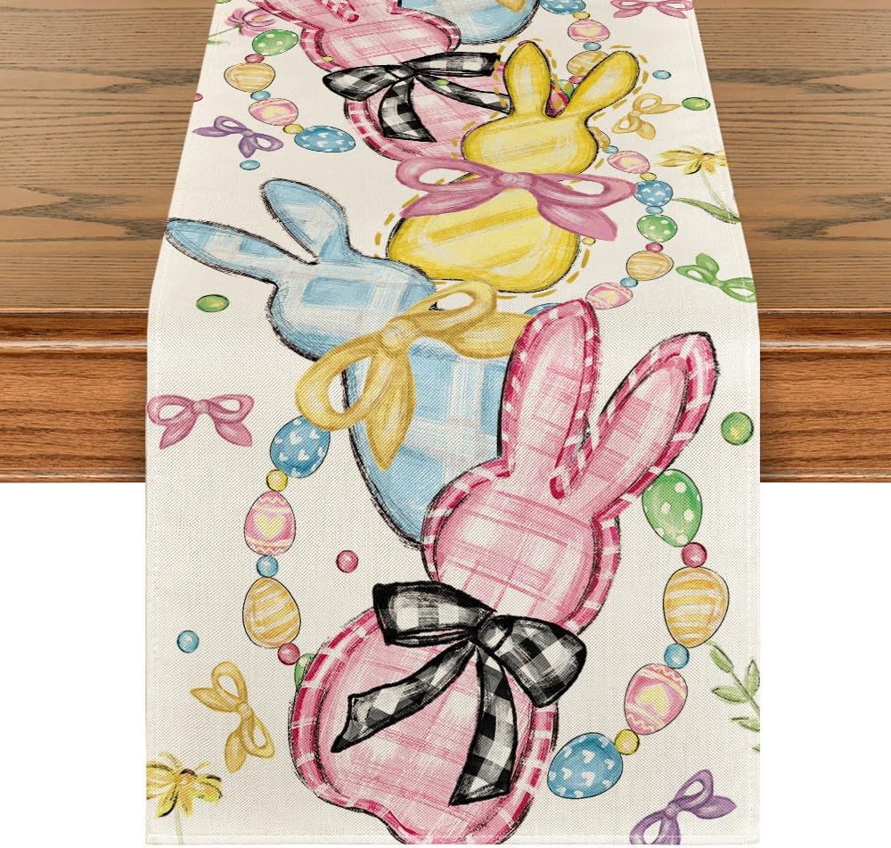 Runner Da Tavola Pasquale 40x180 Cm - Impermeabile Con Conigli, Carote E Uova - Decorazione Primaverile Per Cucina