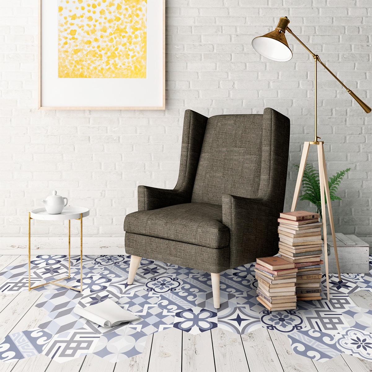 Vinilo baldosas suelo folio antideslizante - adhesivo pared - sticker revestimiento - 1 adhesivo 60x135cm-10stickershexagones30x26cm