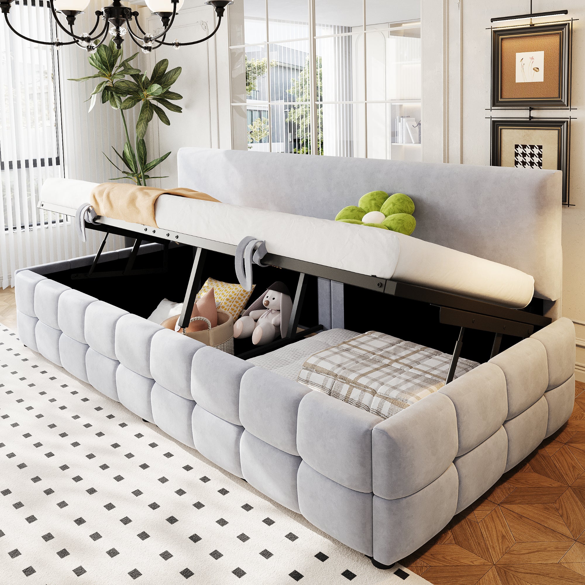 Banquette Coffre TOKYO Velours Gris
