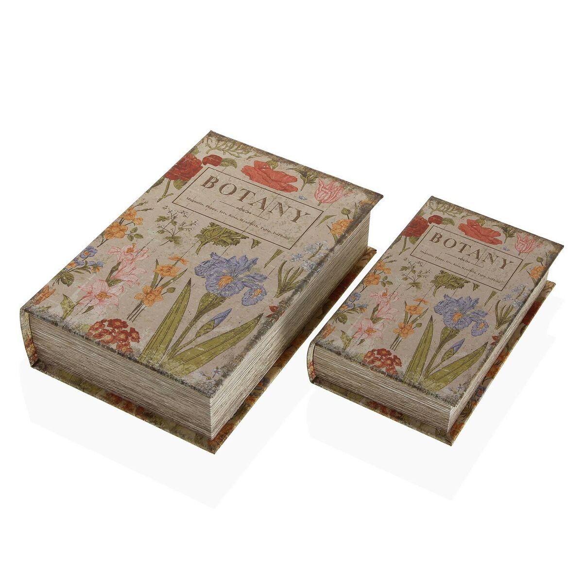 Versa Scatola Decorativa A Forma Di Libro Con Fiori - MDF E Tela, 7x27x18 Cm, 2 Pezzi - Arredo Casa Originale - 4