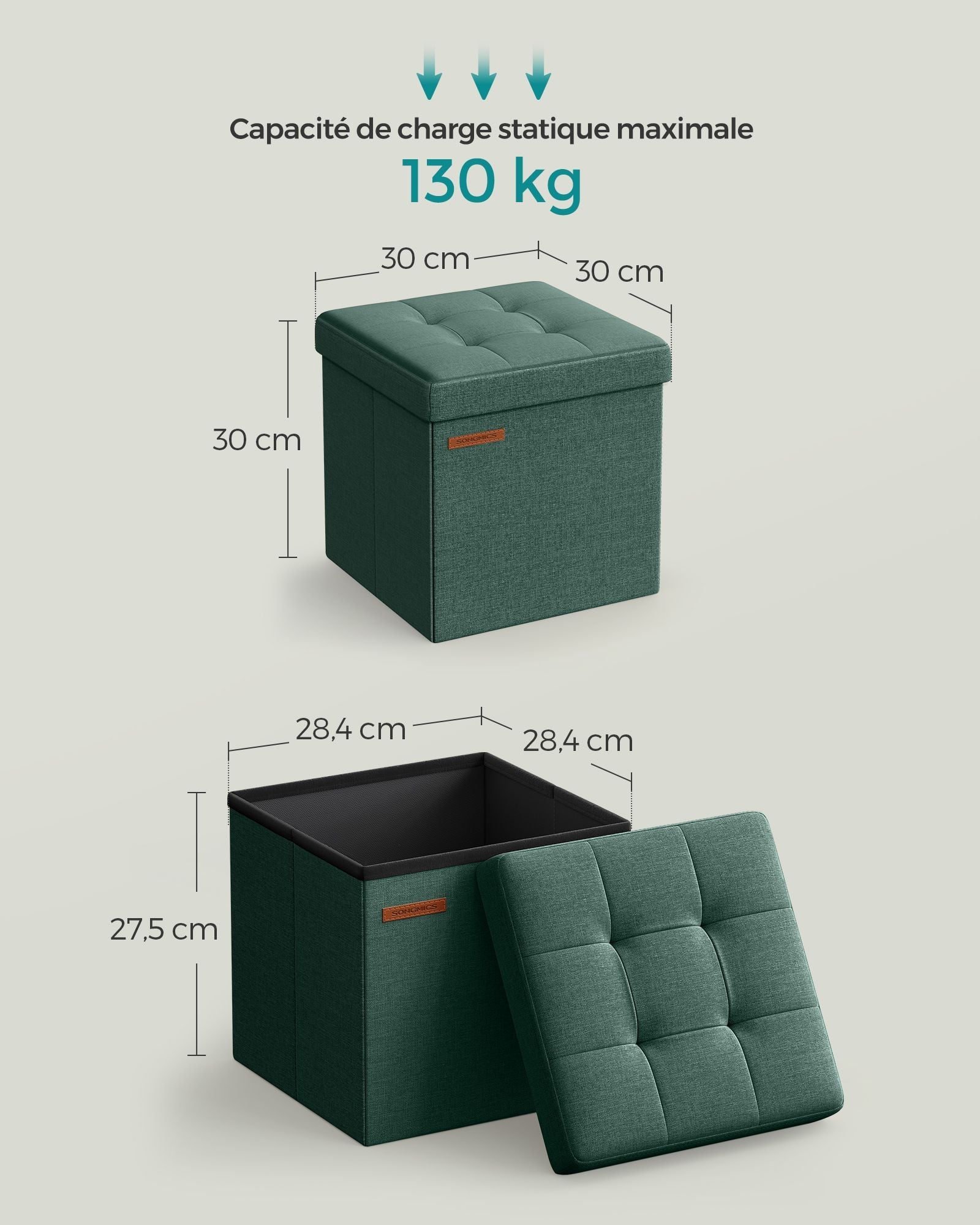 Banc De Rangement Capitonnê Gris Foncé 70x70x45 Cm - Pouf Coffre Repose-Pieds 136 Kg Yaheetech Tissu Lin