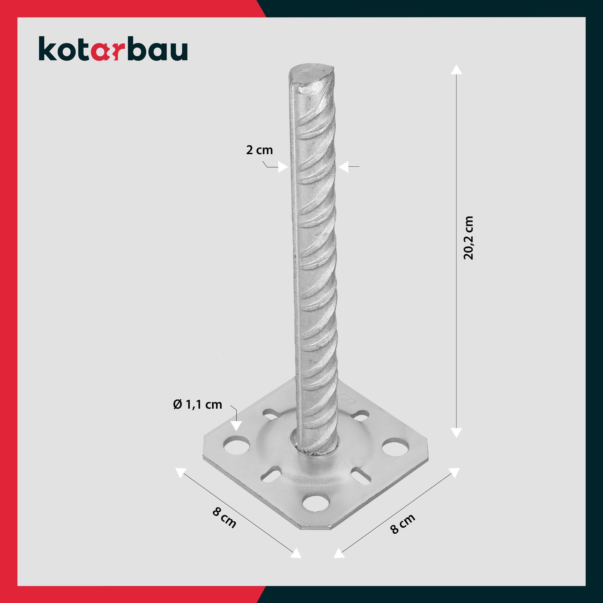 2 soportes para postes de 80x80mm de acero galvanizado en caliente para postes de madera, anclaje de hormigón para postes, zapata para postes KOTARBAU - 3