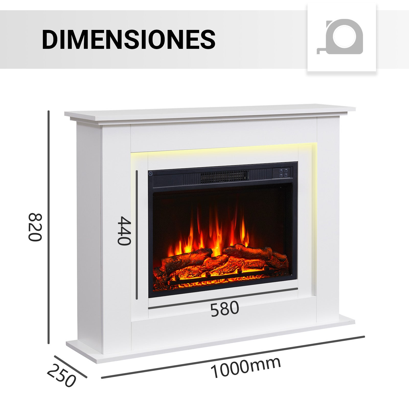 Chimenea eléctrica BALDERIA Finn - Chimenea de pie - Blanco - 6