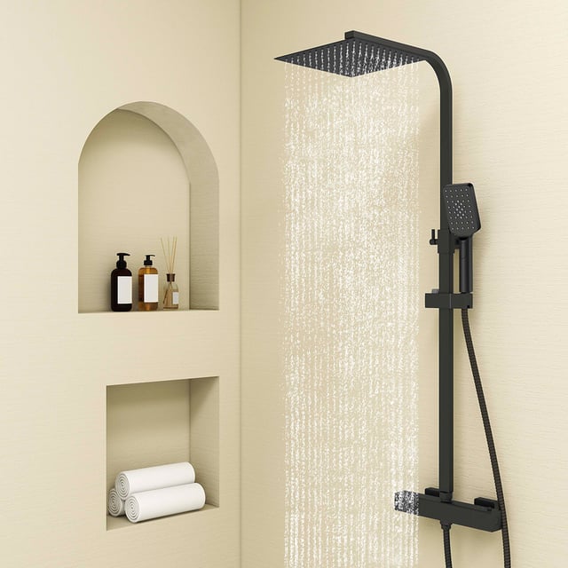 Colonne doccia AICA ITALY, Miscelatore termostatico doccia con soffione quadrato 25x25cm in acciaio inox nero opaco