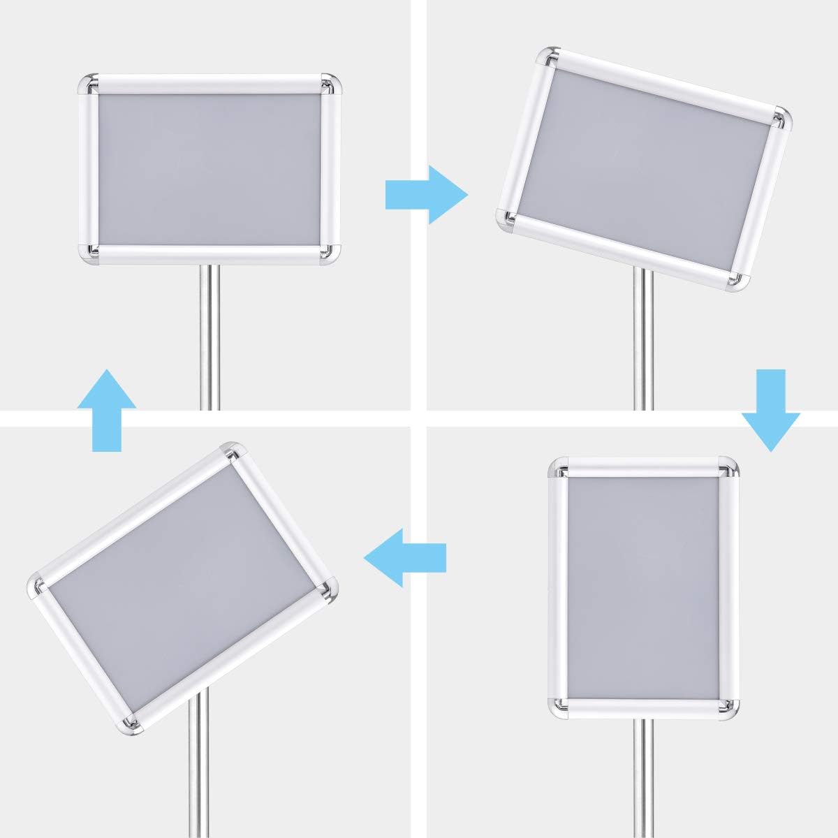 Portaparte da pavimento in alluminio, formato A4, altezza regolabile, rotazione a 360°, supporto per poster da pavimento (argento, A4) - 9