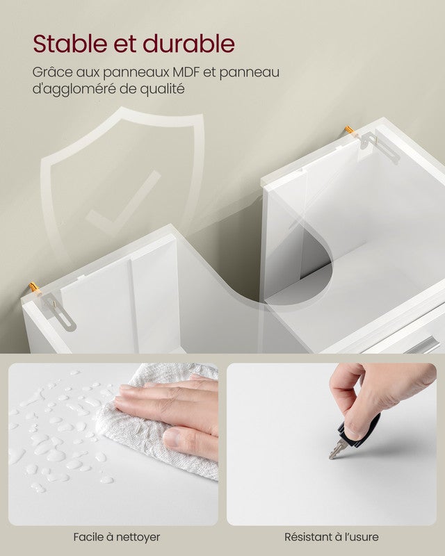 Meuble sous Lavabo, 2 Compartiments derrière Les Portes, pour Divers Types de Lavabos, avec Pieds, 30 x 60 x 60 cm, Blanc Nuage - 6