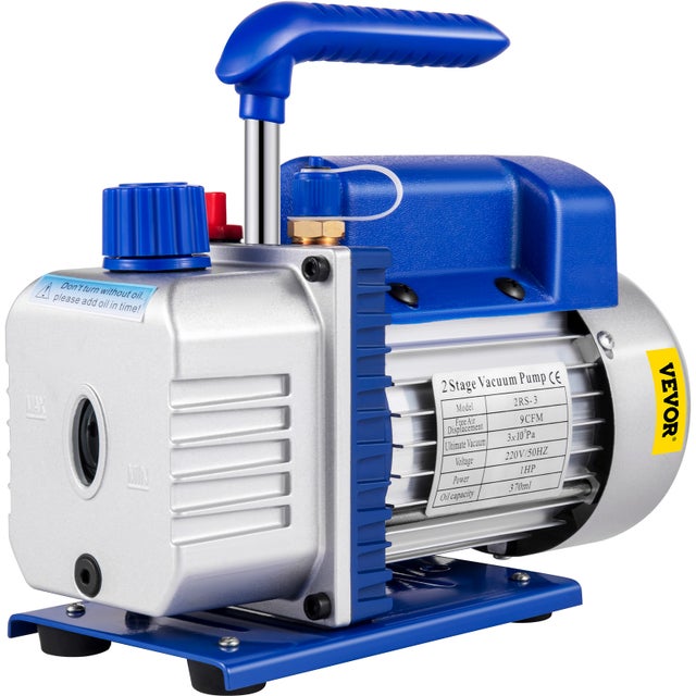 Pompe à Vide VEVOR 9CFM Climatisation Réfrigération 1HP HVAC à 2-Étage Anti-Reflux Huile 1720tr/min Capacité 300ml pour Climatiseur Clim Réfrigérateur