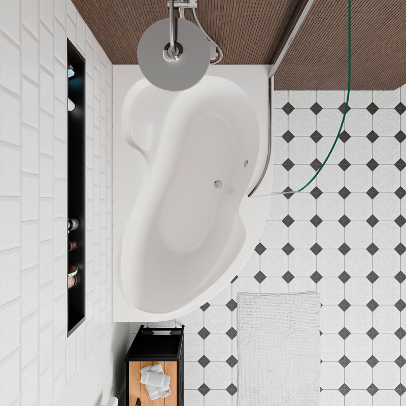 160x100 cm Fortuna Plus baignoire d'angle en acrylique, droite + tablier + pare-baignoire + pieds, blanc (FO1600PPLUS-SETP1) - 3