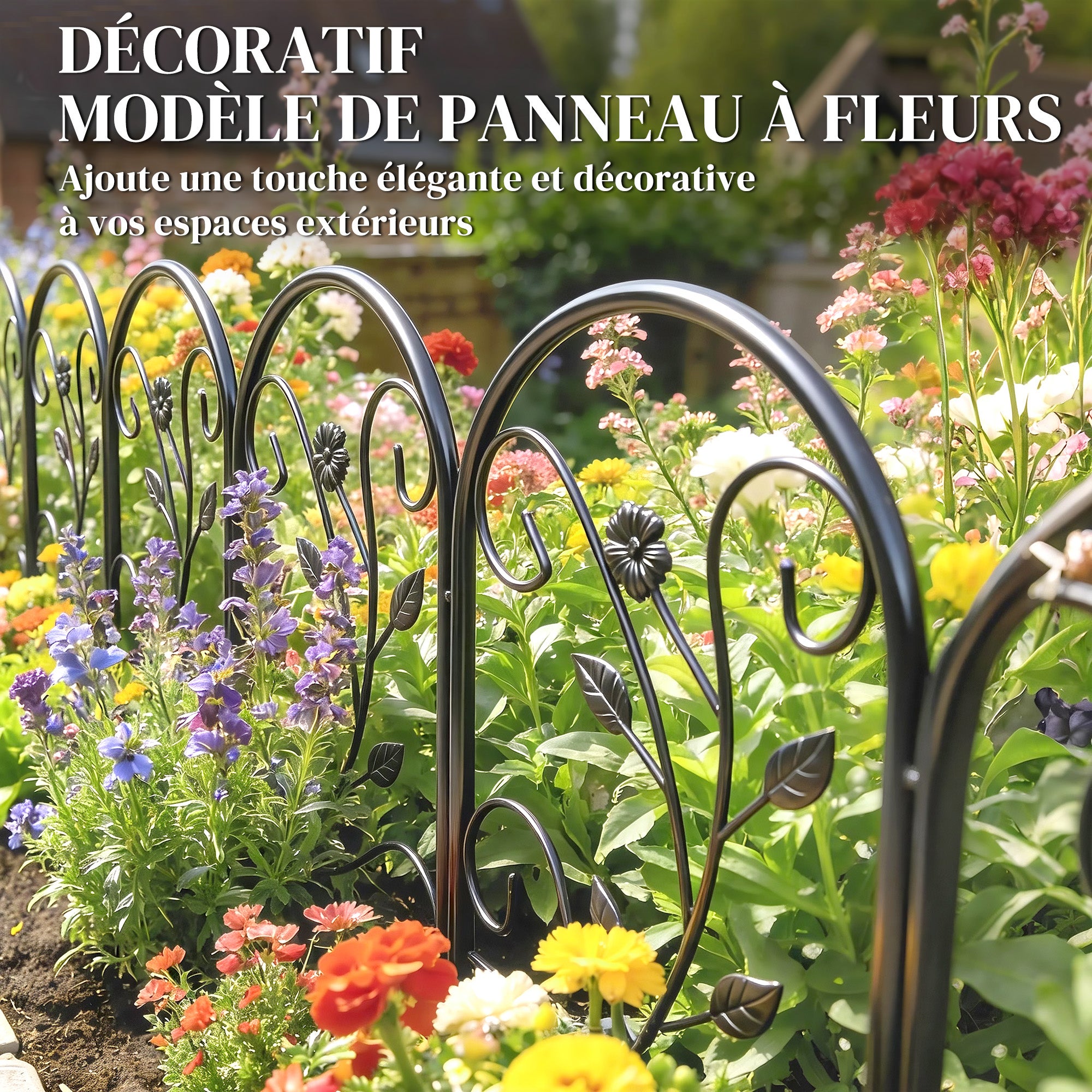 Clôture de Jardin Décorative 5 Panneaux de 80x60 cm pour Animaux Fleurs Patio, Panneaux de Clôture Antirouille, Noir - 8