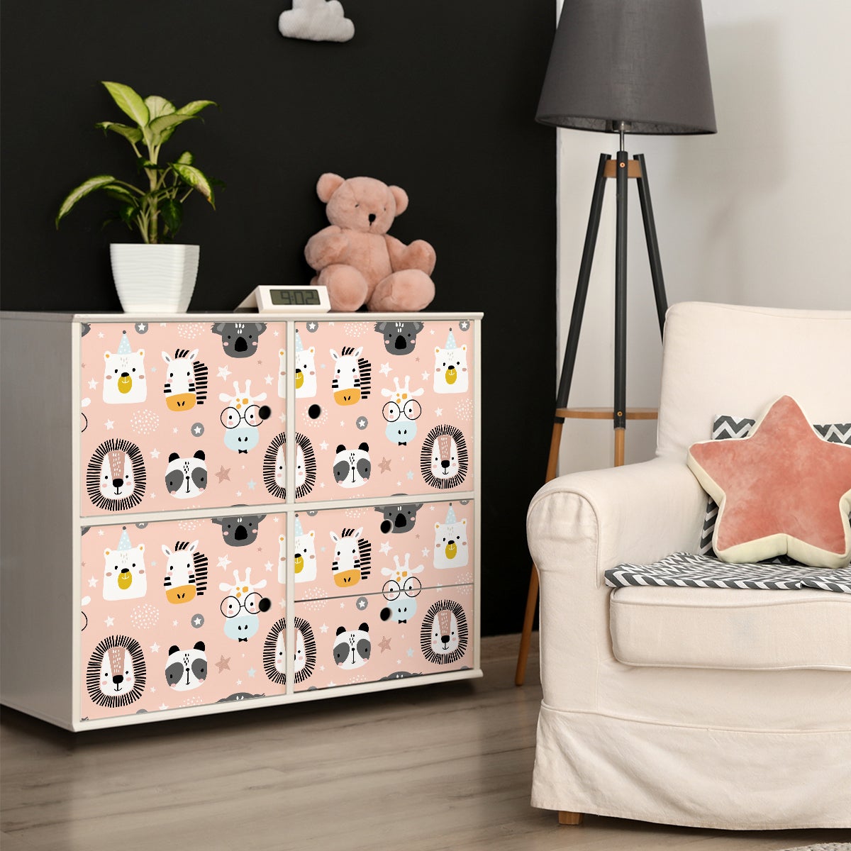 Pegatina muebles para niños cabezas de animales - adhesivo de pared - revestimiento sticker mural decorativo - 60x90cm - 3