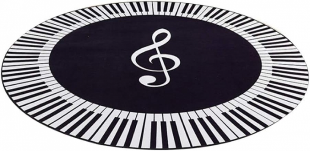 Nowoczesny supermiękki dywan do wnętrz biały dywan z nutami muzycznymi klawisze fortepianu czarny okrągły dywan (100x100cm)