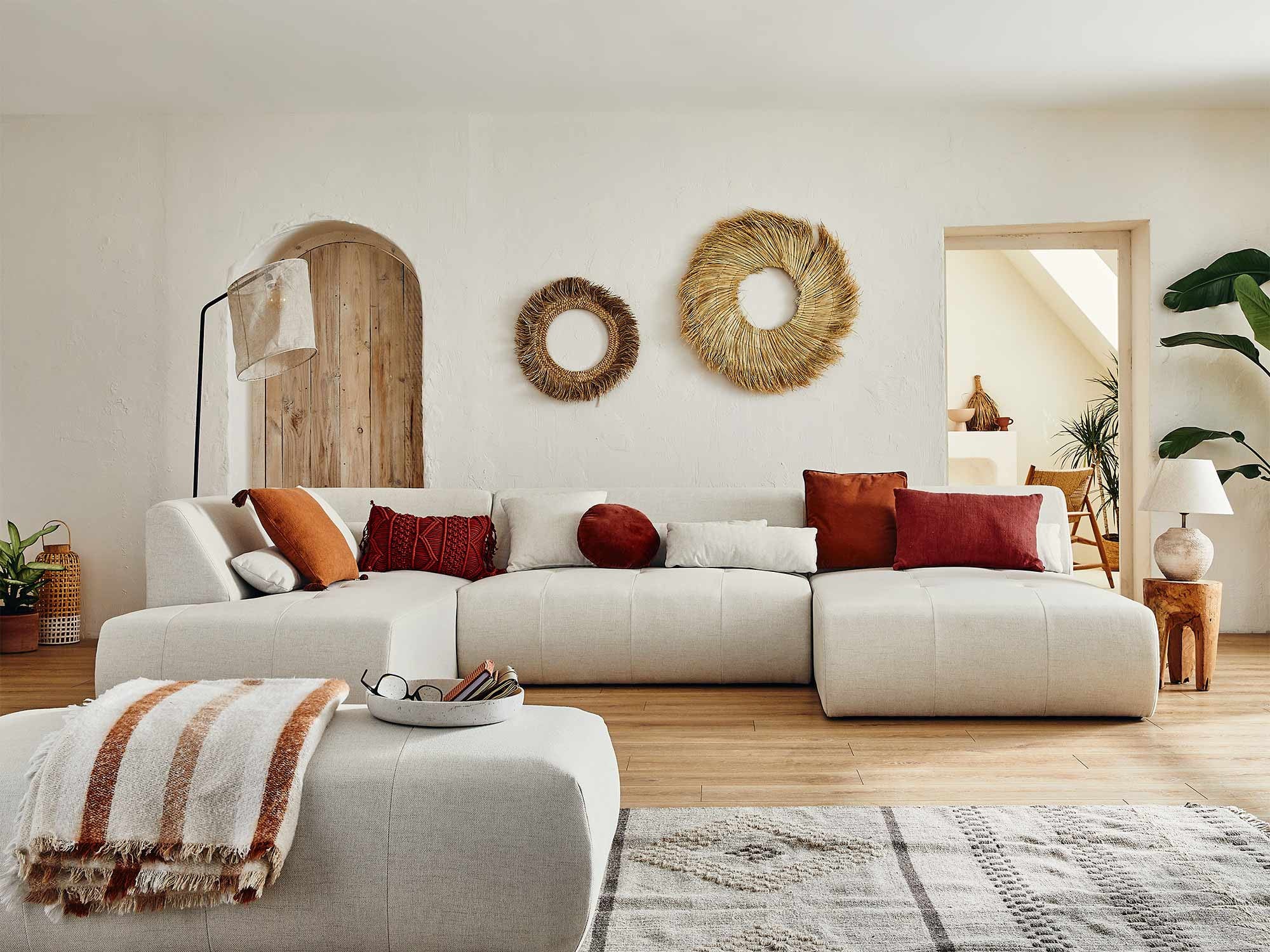 Canapé panoramique 7 places en Tissu Beige - ONYX - Best Mobilier - 4