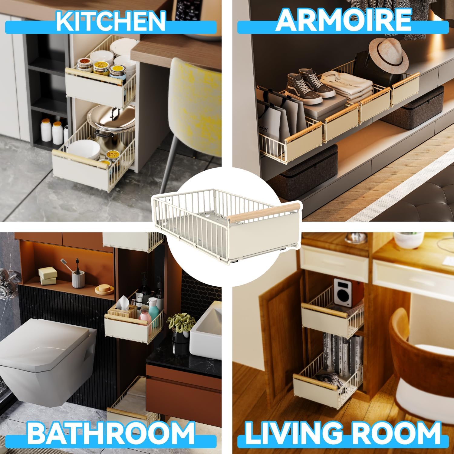 Tiroirs coulissants pour armoires, boîte de rangement coulissante avec film adhésif et vis pour la cuisine, le garde-manger ou la salle de bain - 8