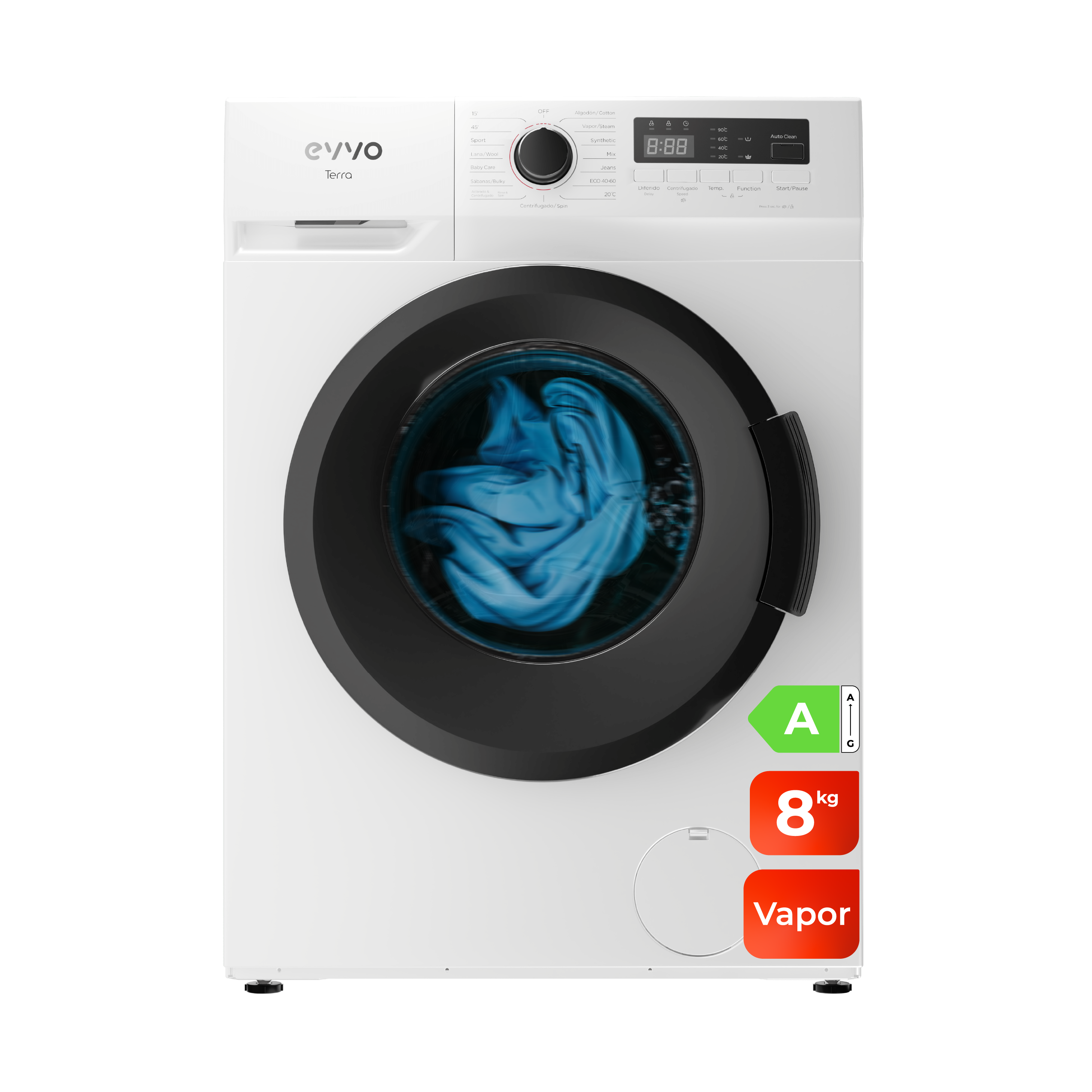 Evvo Blanco Lavadora De Carga Frontal Terra 8Kg/1350Rpm A - Imagen 3