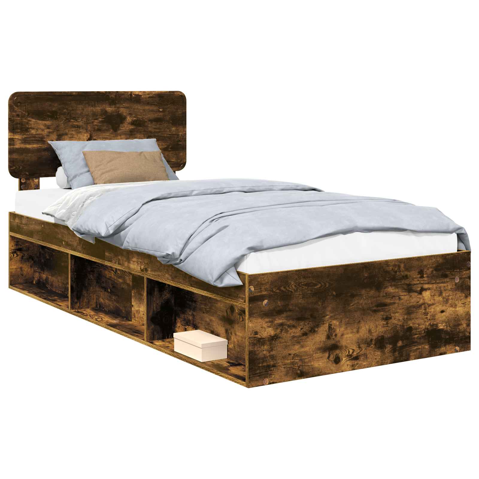 Cadre de lit en pin massif, chêne fumé, pour la chambre, 75 × 190 cm - 2