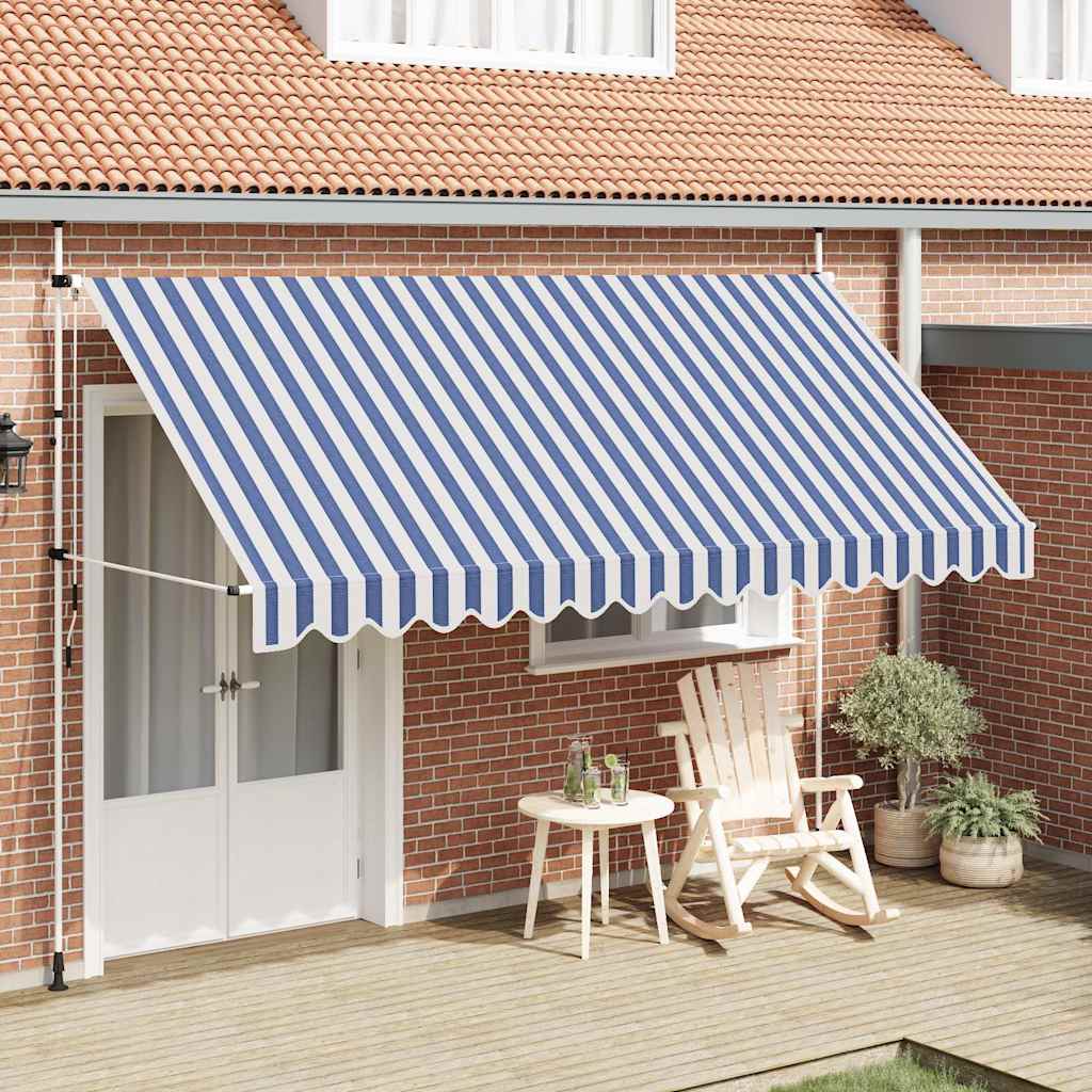 Toldo manual retráctil 400 cm azul y blanco a rayas vidaxl