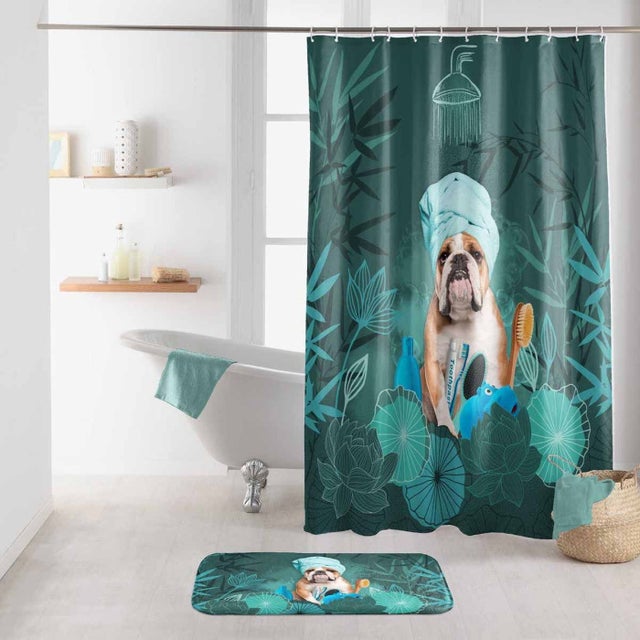 Rideau De Douche 90x183 Cm Motif Bambou Feuilles - Polyester Imperméable, Avec Crochets