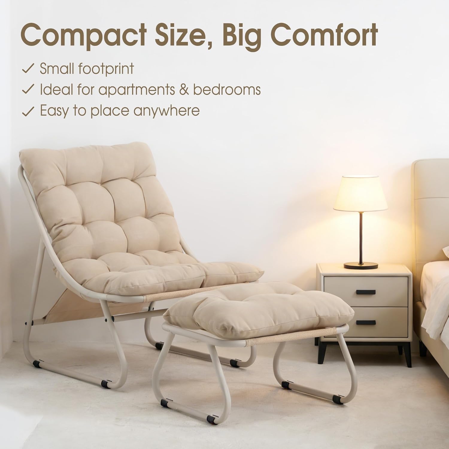 Fauteuil extérieur en acier avec coussin, pouf offert, chaise de jardin moderne pour terrasse et balcon - 4