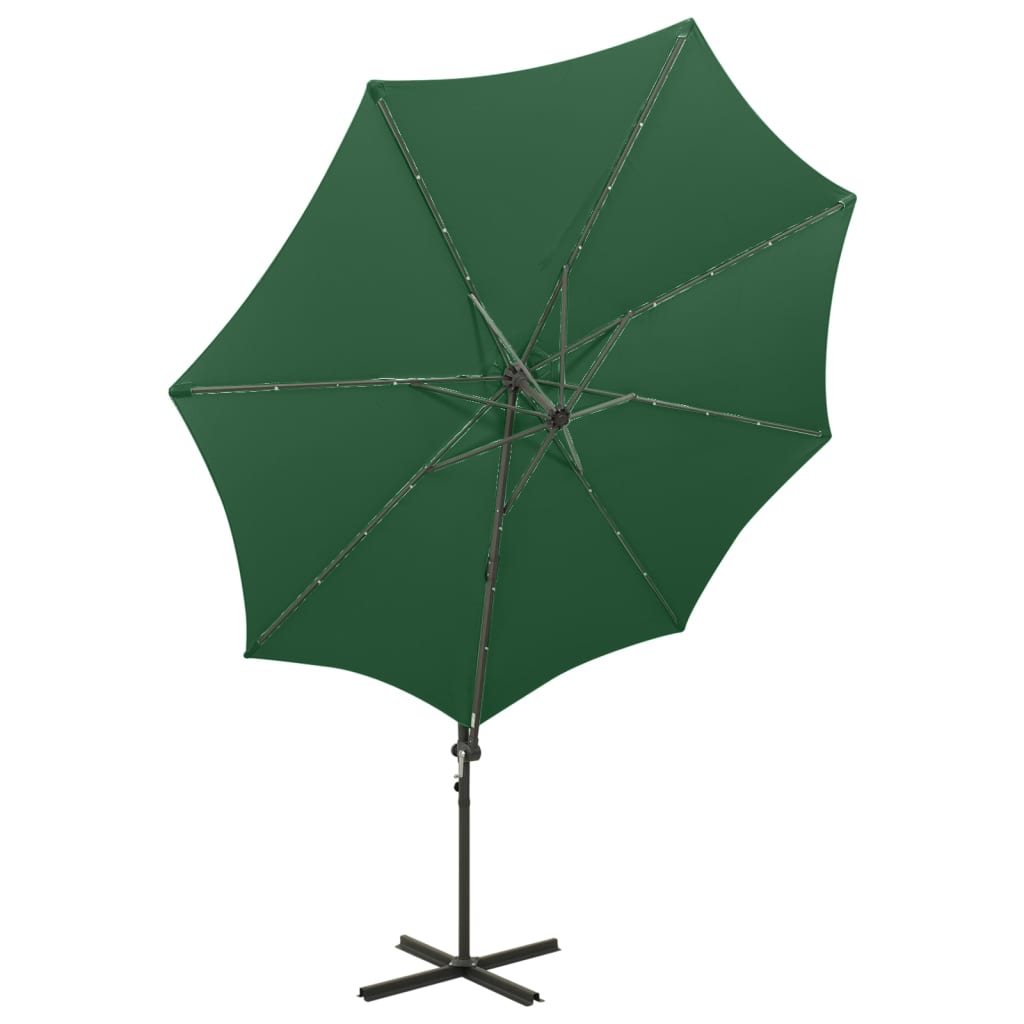Parasol déporté avec mat et lumières LED Vert 300 cm - 4