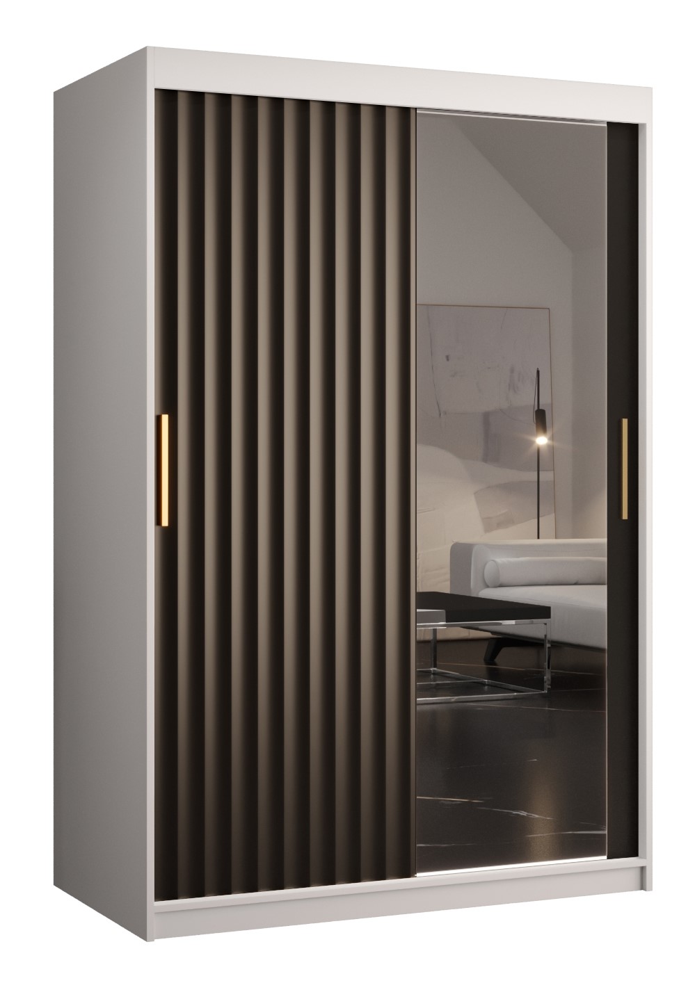 Szafa przesuwna garderoba RIFLO WAVE 2 120 x 62 x 200 cm Biały + Czarny - Abiks Meble
