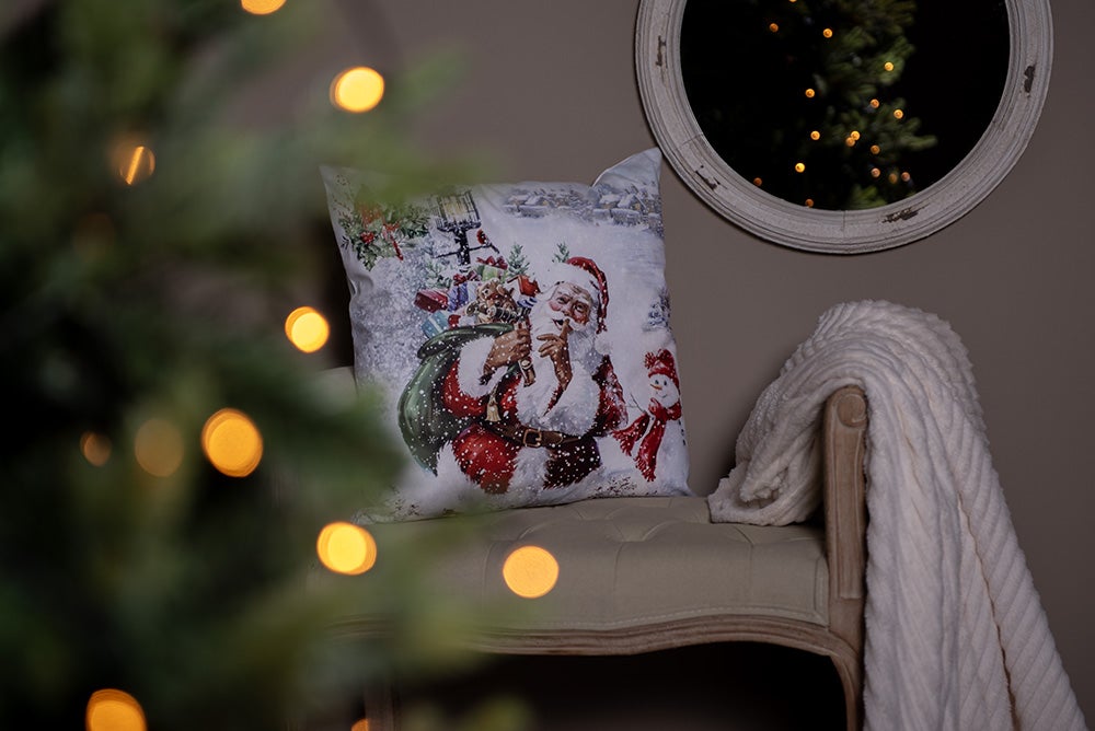 Clayre & Eef Housse de coussin 45x45 cm Blanc Rouge Père Noël - 2