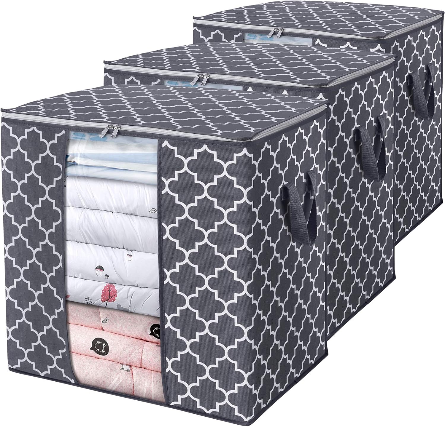 Set di 4 sacchi portaoggetti di grande capacità per coperte, ideali per riporre piumini, lenzuola e vestiti, colore grigio. | Leroy Merlin