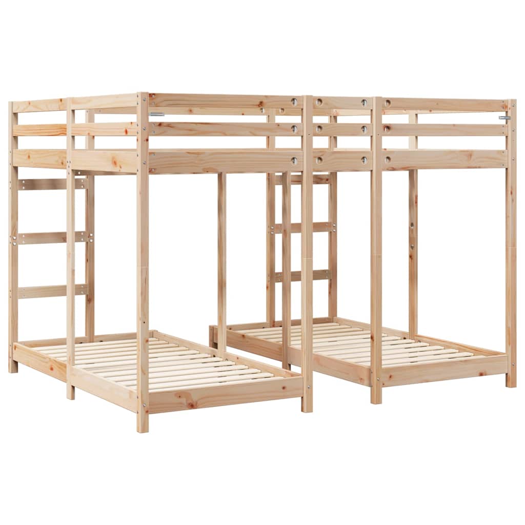 Cadre de lit superposé triple, marron, en pin massif, 160 × 200 cm - 6