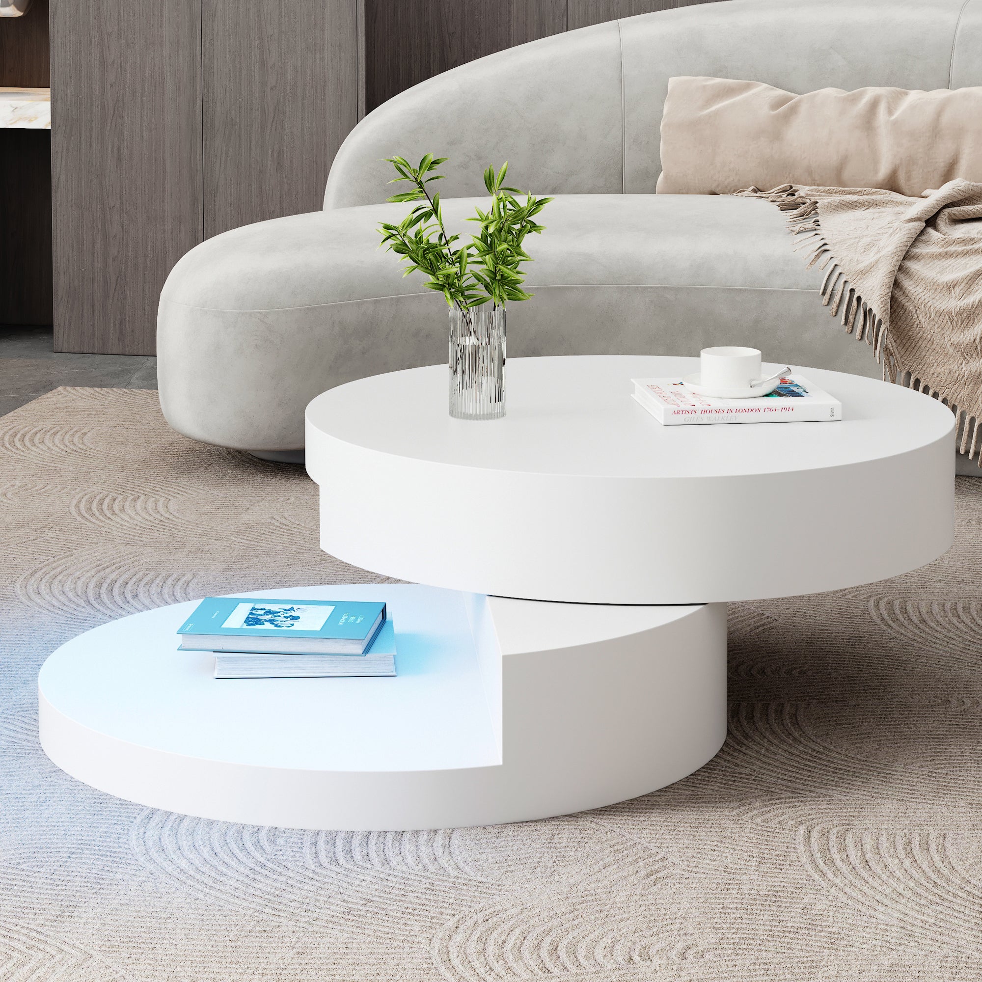 Table basse, table salon rotative à 360 degrés chêne artisanal 70x70x34,5 cm