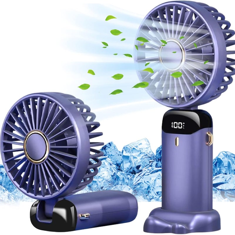 Mały wentylator przenośny, mini wentylator, 5 prędkości z podstawą, składany wentylator stołowy (fioletowy)