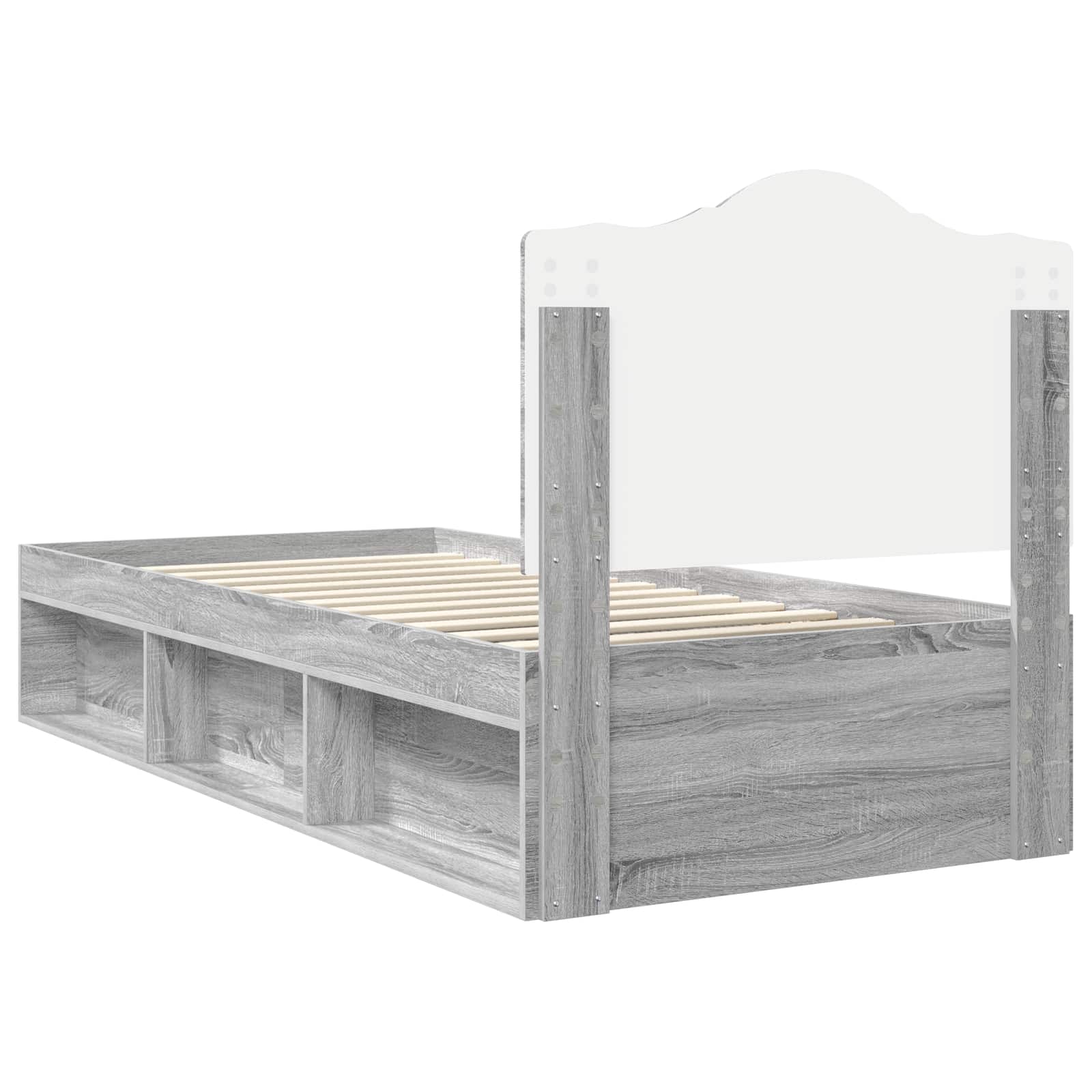 Cadre de lit en pin massif gris pour la chambre, 75 × 190 cm - 8