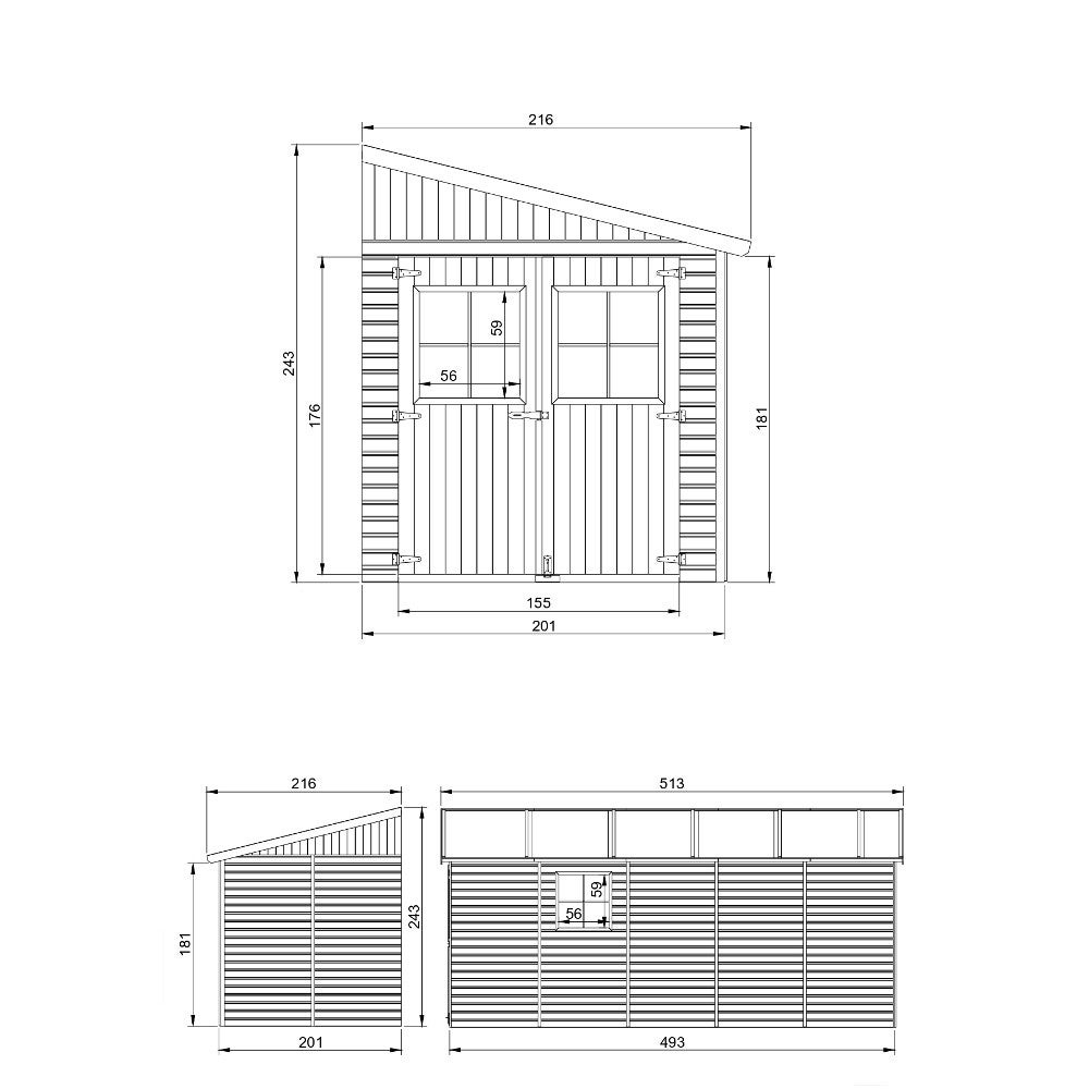 Cobertizo de madera para jardín SIN PARED LATERAL- CON SUELO TRATADO – H244x211x514 cm/10m2 Cobertizo de madera natural - TIMBELA M341+M341G - 6