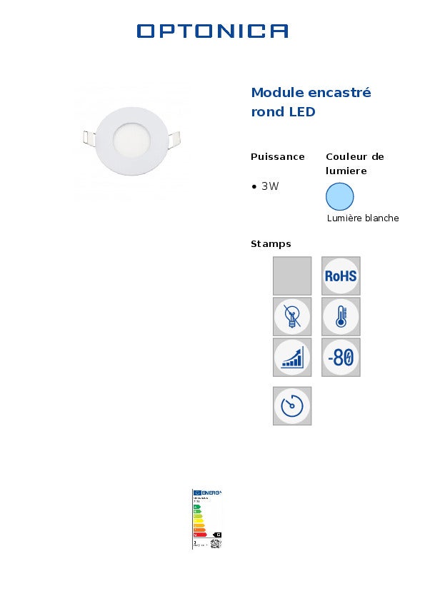 Plafonnier LED Rond Extra Plat 3W 150lm (24W) ⌀88mm - Blanc du Jour 6000K - 9