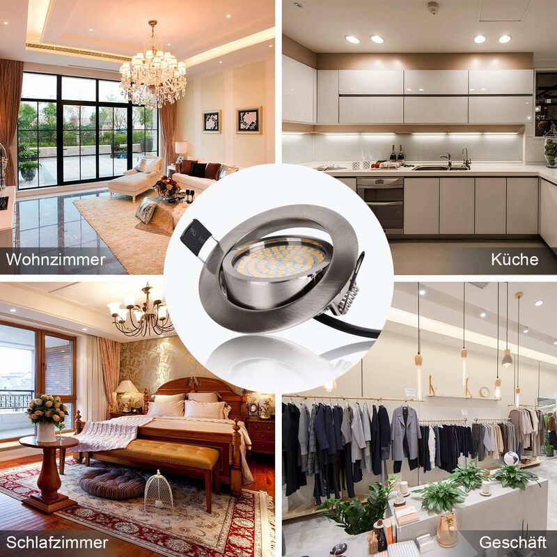 Set di 8 faretti da incasso a LED piatti 220V 5W Faretti da soffitto a LED orientabili Bianco caldo 3000K, Faretto da incasso rotondo in acciaio IP20 - 2