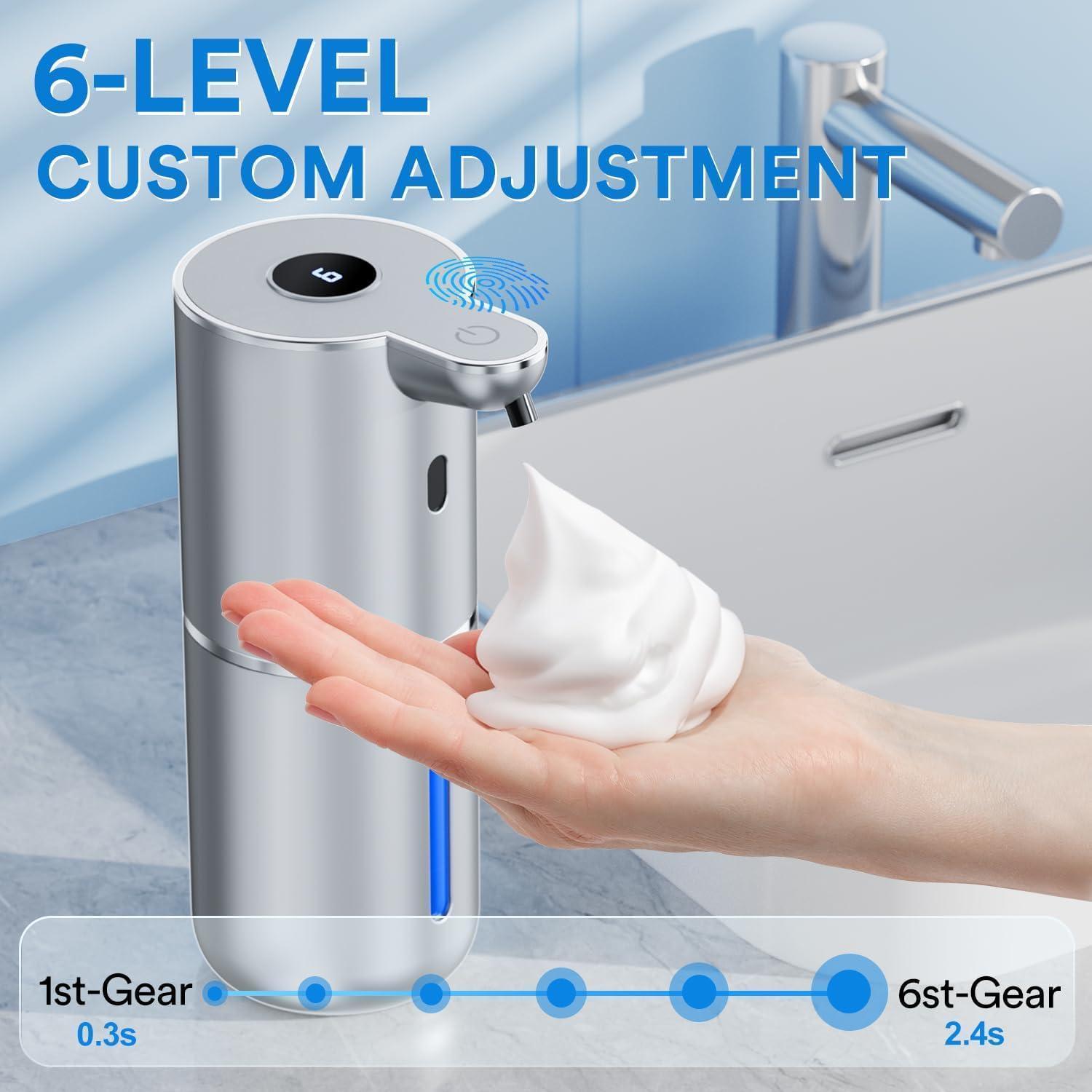 Distributeur Savon Liquide Moussant Automatique 380ml Argent Écran ...