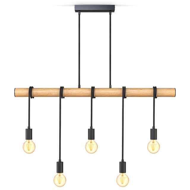 Suspensions à 5 lumières en bois et métal - 5x E27 sans ampoules - Câble textile - IP20 - B.K.Licht