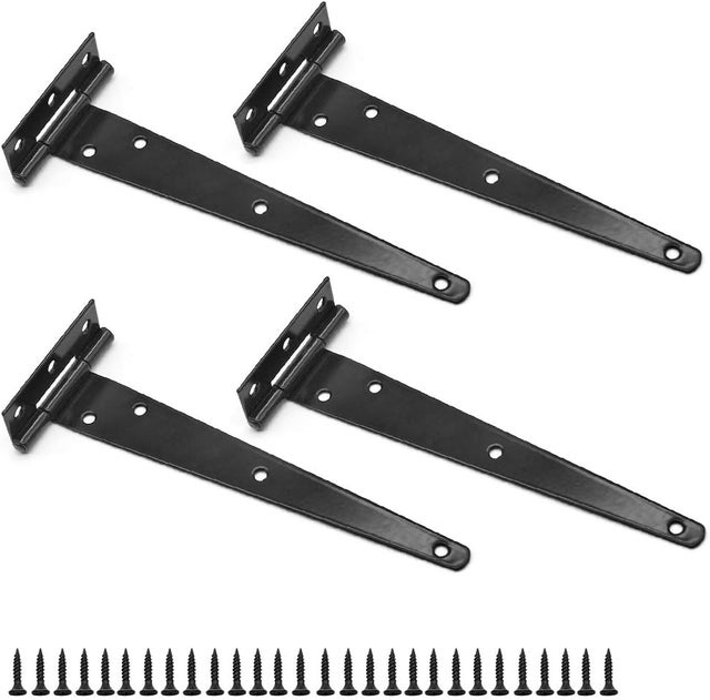 4 Pièces Charnières en T 8 Pouces Noir Porte Charnières Métallique de Porte de Grange avec 28 Vis pour les Portails Extérieurs et les Portes de Grange