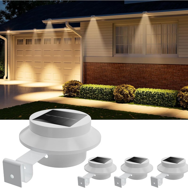 Zestaw 4 białych lamp solarnych do rynien, wodoodpornych lamp LED do ogrodzeń zewnętrznych, odpowiednich do oświetlenia podwórka, ciepłe światło