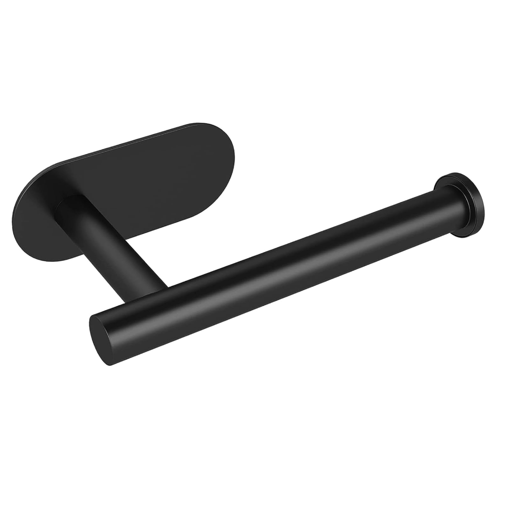 Samoprzylepny uchwyt na papier toaletowy w rolce, podstawa owalna, do kuchni, łazienki i toalety (czarny)