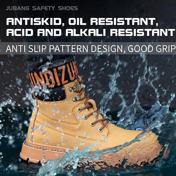 Chaussure de Securite Homme Femmes Bottes de Travail Cuir Imperméables Legere Embout en Acier Bottes de Sécurité Indestructible Protection Jaune 41 - 3