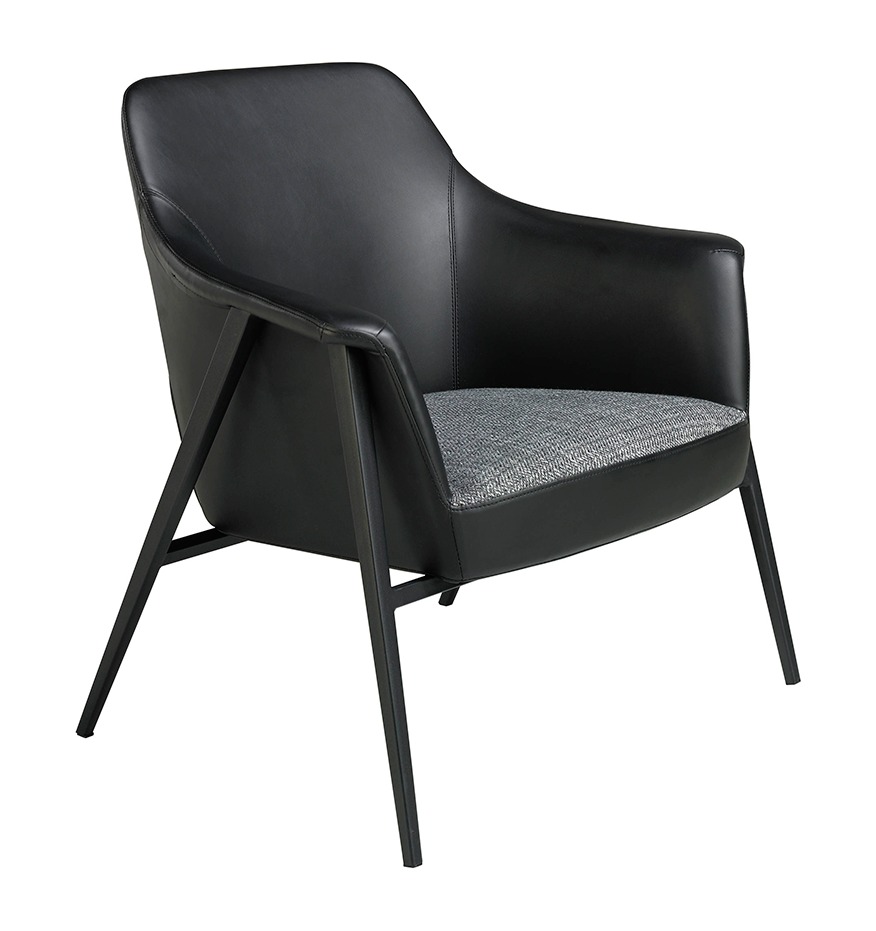 Sillón rudy de tela y cuero negro y patas de acero.-color duo 67