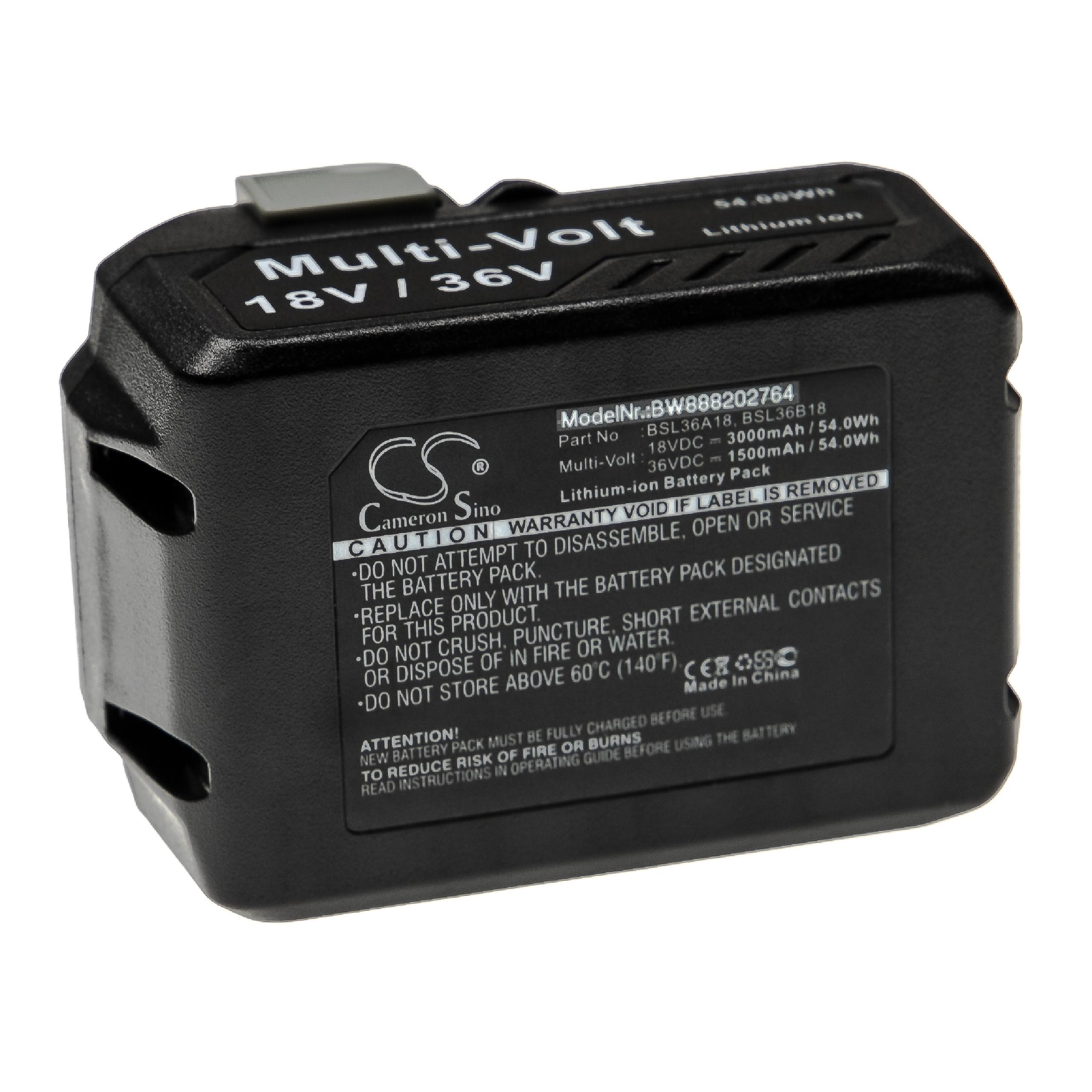 vhbw Batterie compatible avec HiKOKI C18DSL, C3605DA, C3605DYA, C3606DA, C3607DA outil électrique (3000 / 1500 mAh, Li-ion, 18 / 36 V) - 2