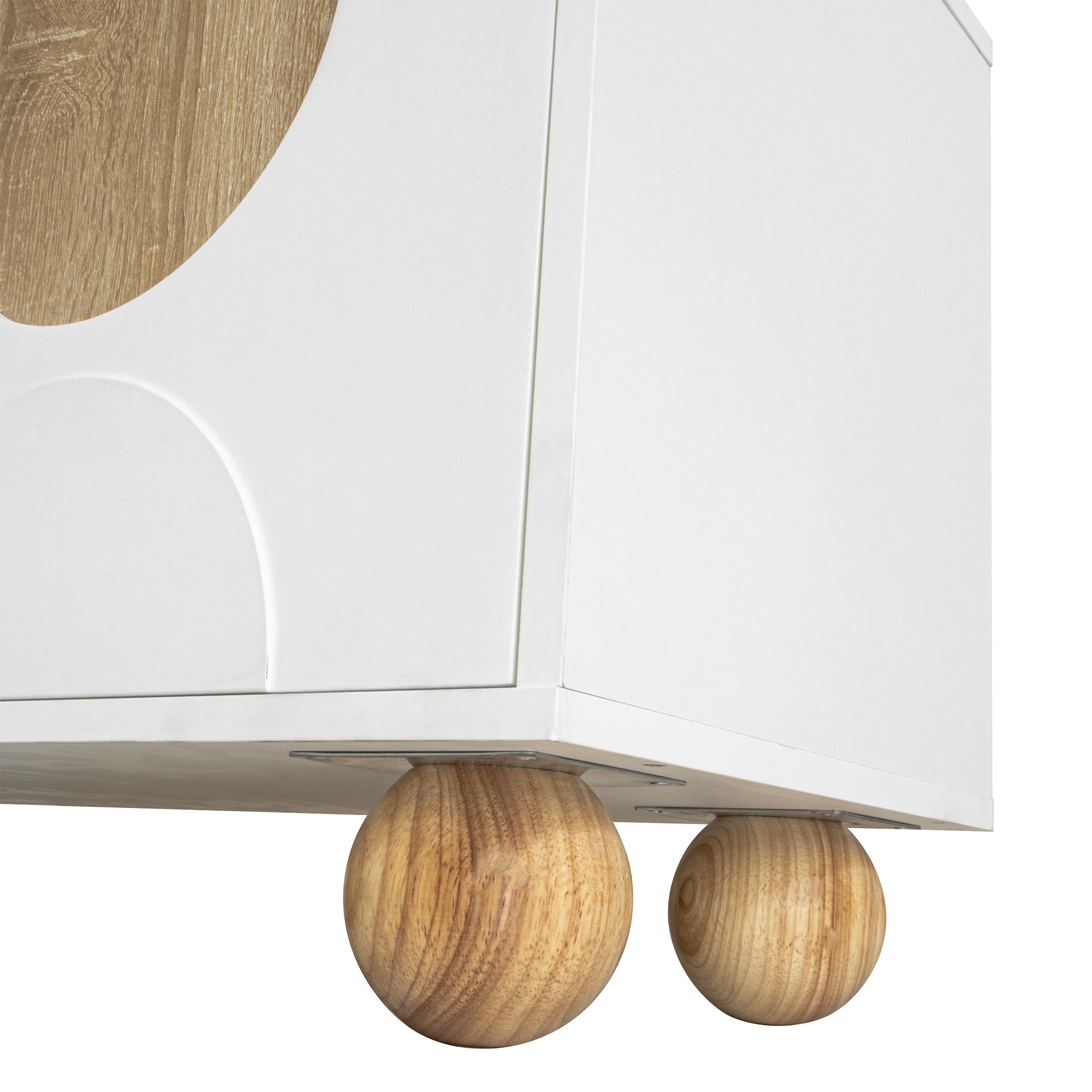 Meble pod TV 175x38x50cm - 4 fronty - wygląd vintage drewna - Drewniane nogi - MDF + płyty wiórowe - Biały i naturalny - 9