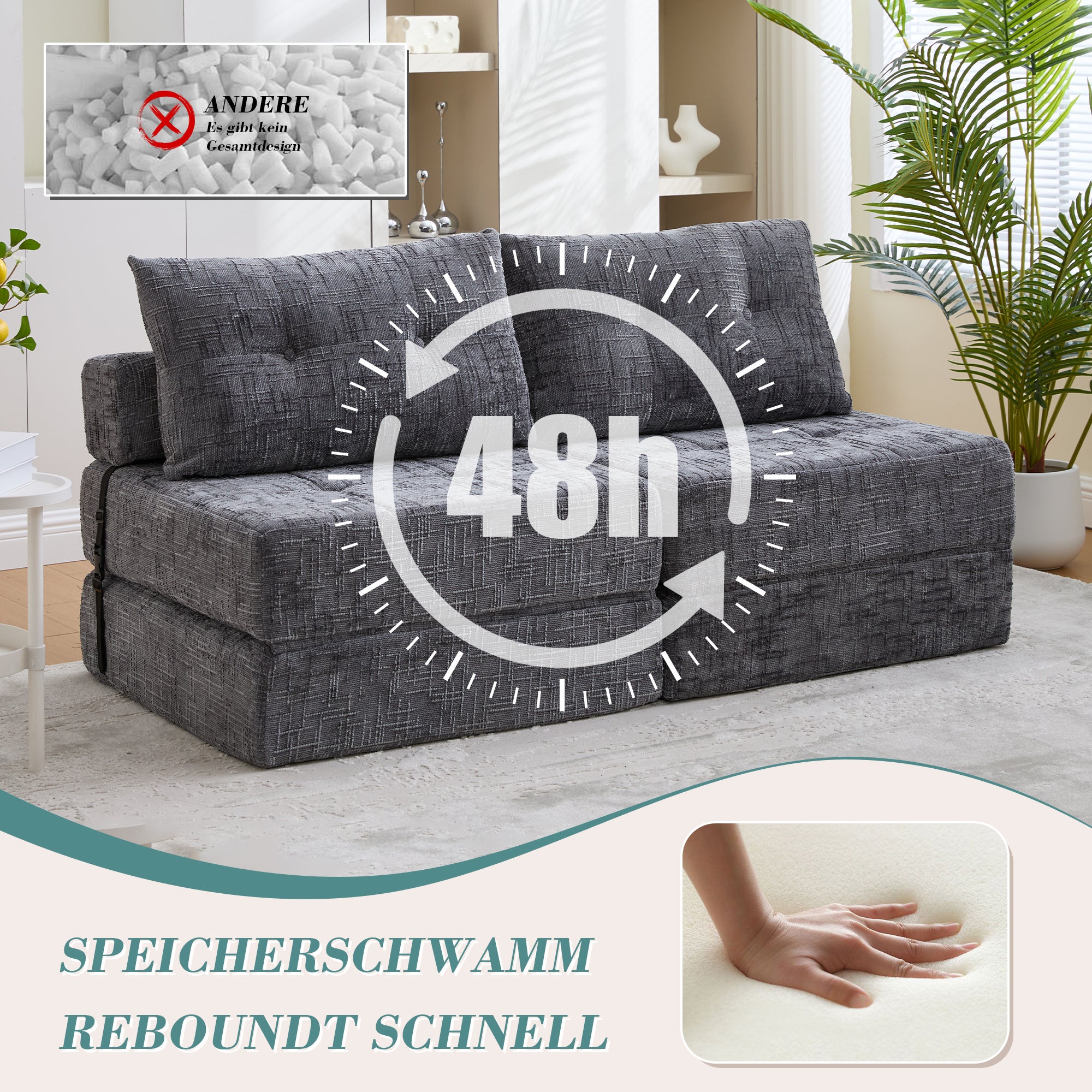 Canapé-lit pliable, canapé-lit avec coussins, matelas pliable avec dossier, canapé pliant portable, canapé de sol confortable pour salon et chambre - 6