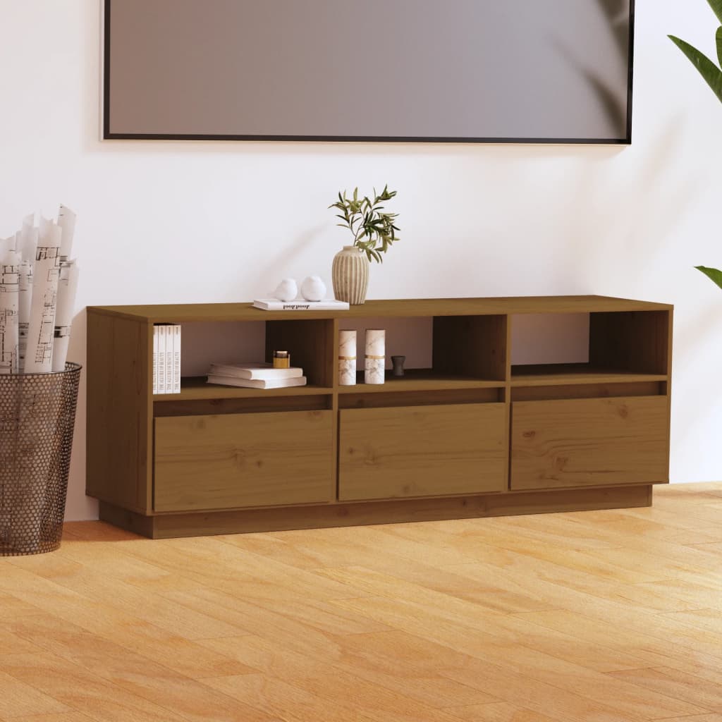 Meuble TV Marron miel 104x33x41 cm Bois de pin massif vidaXL | Leroy Merlin