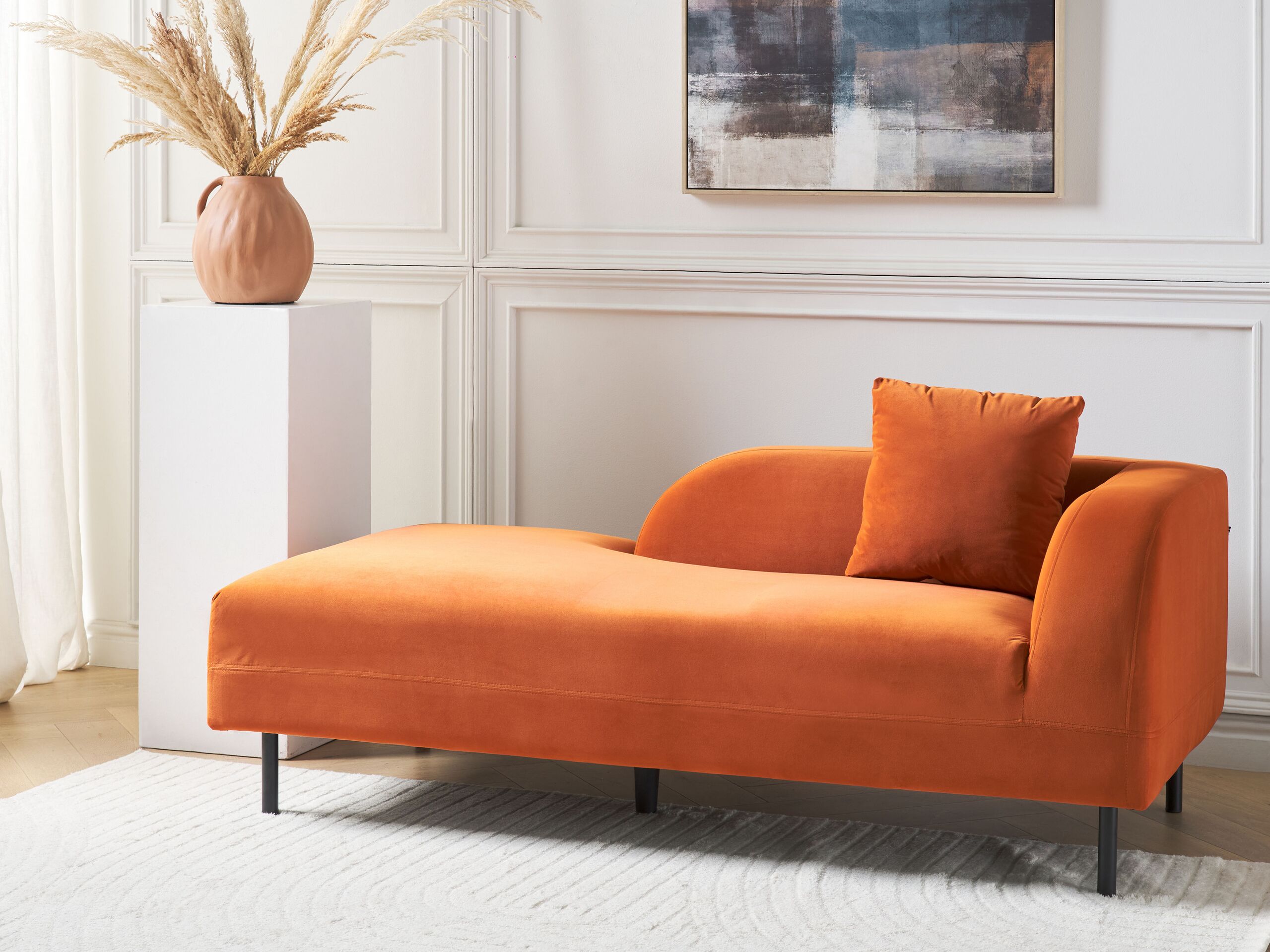 Chaise Longue Méridienne Droite En Velours Rouge – Style Glamour – Dimensions 169x65x79 Cm – Charge Max 180 Kg