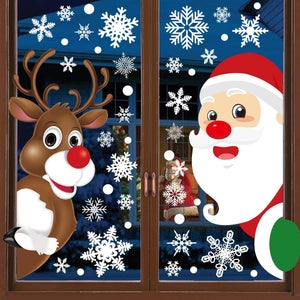Per Vacanze Babbo Natale Adesivi Finestre Set 2 Pezzi Decalcomanie PVC